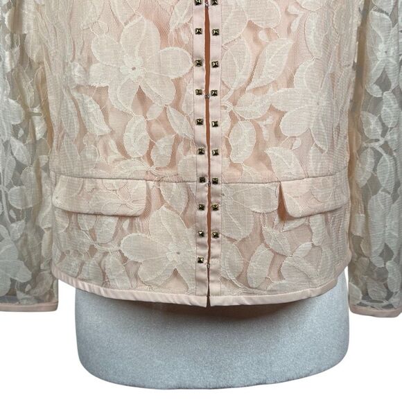 Mademoiselle Pink Floral Long Sleeve Blazer Jacket Size 10 Lined Studded - Picture 3 of 7